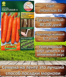 Семена Морковь (АЛ) Нантская 4 на ленте