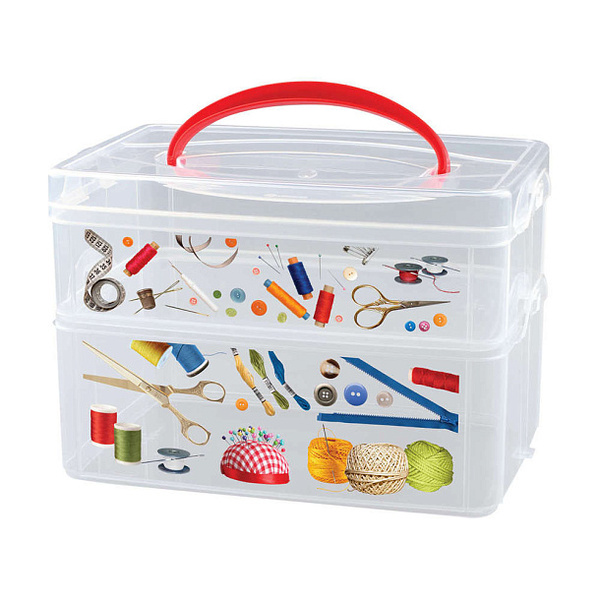 Коробка с ручкой и декором (рукоделие) "MULTI BOX" 2 секц.(2л+3л), Econova, бесцветная, 43123340151