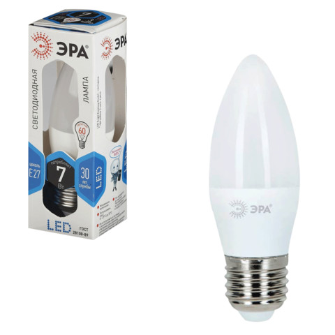 Лампа  светодиод. ЭРА LED smd B35-7W-840-E27 (6/60/2640) свеча