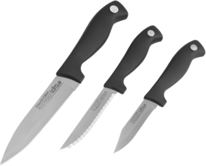 Нож  кухонный в наборе LARA LR05-51 3пр.:для очистки, для овощей, для стейка,черная ручка (блистер)