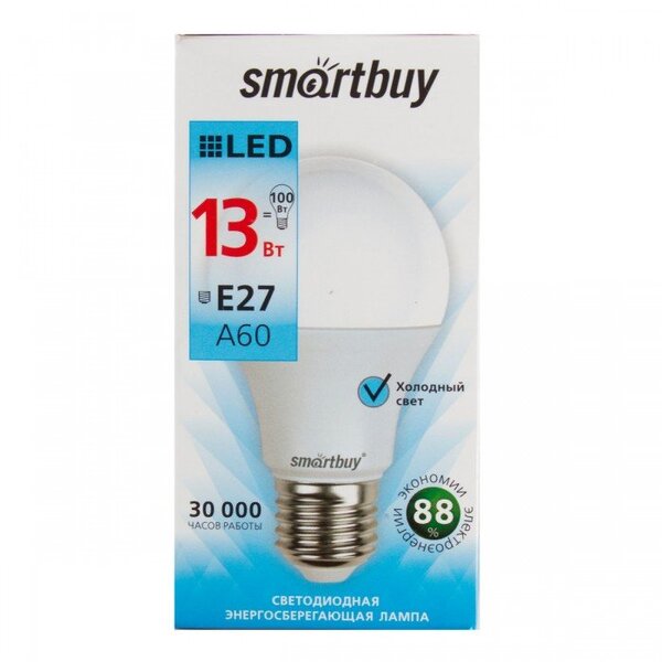 Лампа  светодиод. Smartbuy А60-13W-6000-E27 ХОЛОДНЫЙ свет