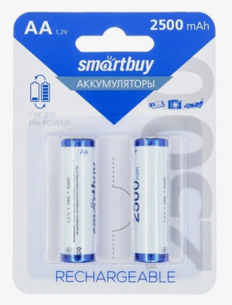 Аккумулятор NiMh Smartbuy AA/2BL 2500mAh (пальчик) 2шт на блистере
