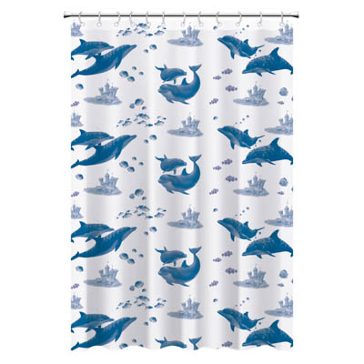 Шторка в ванную 180*180см, ПЕВА, "Синие дельфины", 461-571